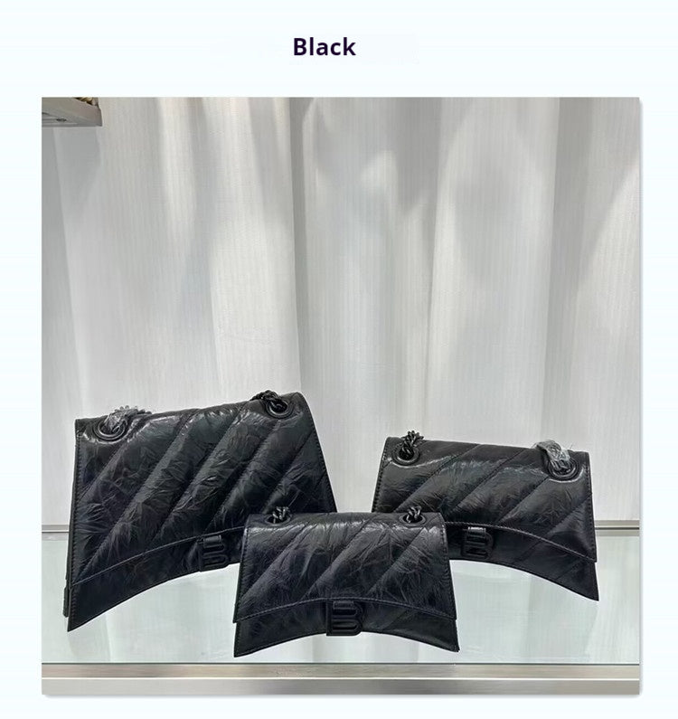 Cowhide pleated diamond check chain bag evening bag 706471330384 - COCOMELODY